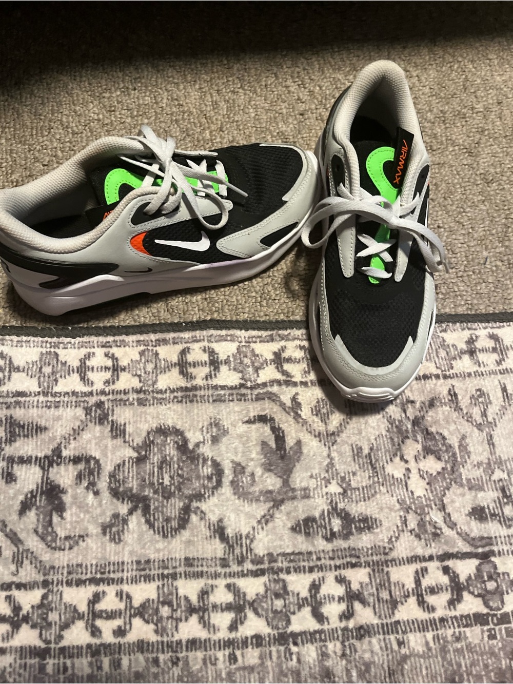 Kids Black and White Athletic Sneakers with Neon Green Accents